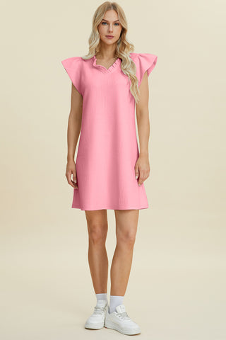 Double Take Full Size Ruffled V-Neck Cap Sleeve Dress Trendsi