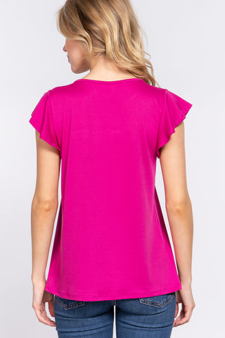 ACTIVE BASIC Ruffle Short Sleeve Lace Detail Knit Top Trendsi