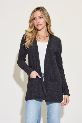 Zenana Open Front Long Sleeve Cardigan Trendsi