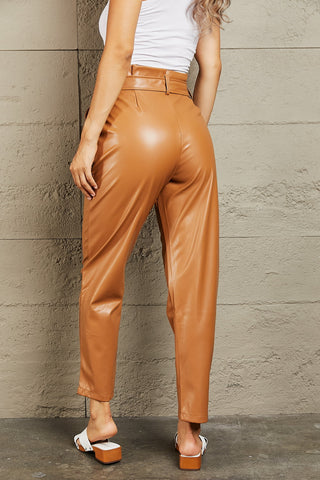 HEYSON Powerful You Full Size Faux Leather Paperbag Waist Pants Trendsi