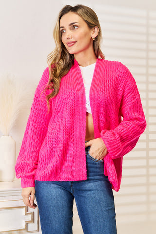 Woven Right Rib-Knit Open Front Drop Shoulder Cardigan Trendsi