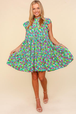 Haptics Frilled Mock Neck Ditsy Floral Dress Trendsi