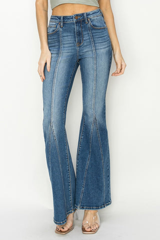 RISEN Full Size High Rise Front Seam Detailed Flare Jeans Trendsi