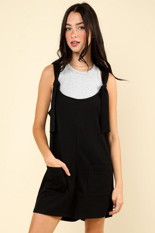 VERY J Tie Shoulder Front Pocket Romper Trendsi