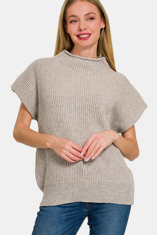 Zenana Short Sleeve Mock Neck Sweater Trendsi