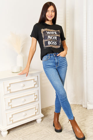 Simply Love WIFE MOM BOSS Leopard Graphic T-Shirt Trendsi