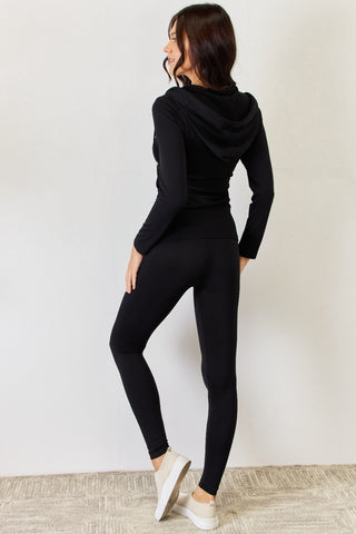 JULIA Zip Up Drawstring Hoodie and Leggings Set Trendsi