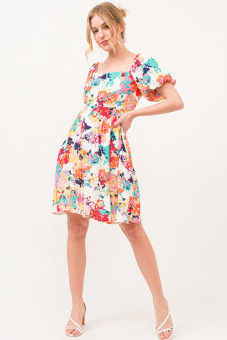 And The Why Square Neck Puff Sleeve Floral Dress Trendsi