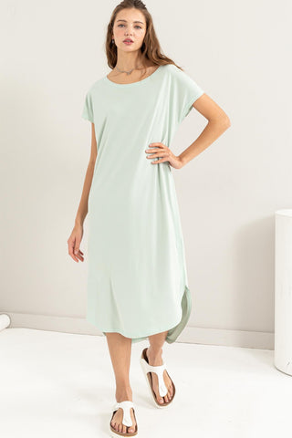 HYFVE Short Sleeve High-Low Slit Midi Dress Trendsi