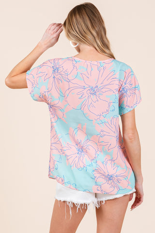 BOMBOM Floral Short Sleeve T-Shirt Trendsi