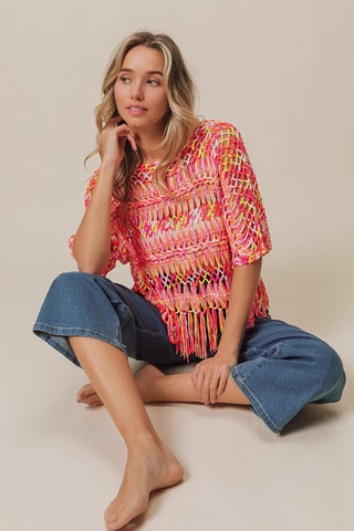 BiBi Openwork Fringed Knit Cover Up Trendsi