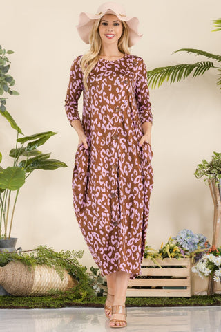 Celeste Full Size Leopard Contrast Dress with Pockets Trendsi