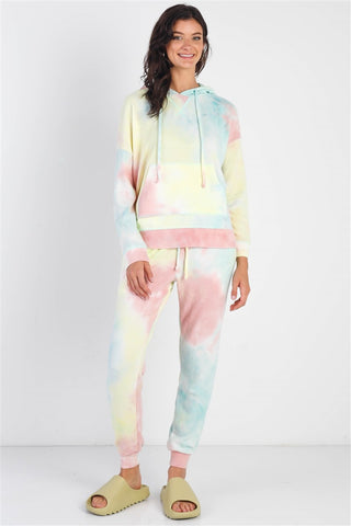 Cherish Apparel Drawstring Tie-Dye Dropped Shoulder Hoodie Trendsi