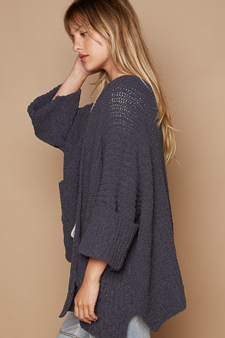 POL Open Front Sweater Cardigan with Pockets Trendsi