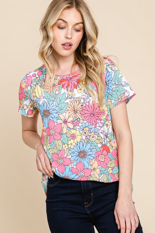 BOMBOM Floral Short Sleeve T-Shirt Trendsi