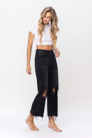 Vervet by Flying Monkey Vintage Ultra High Waist Distressed Crop Flare Jeans Trendsi