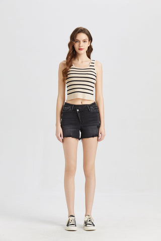 BAYEAS Stepped Waist Raw Hem Denim Shorts Trendsi