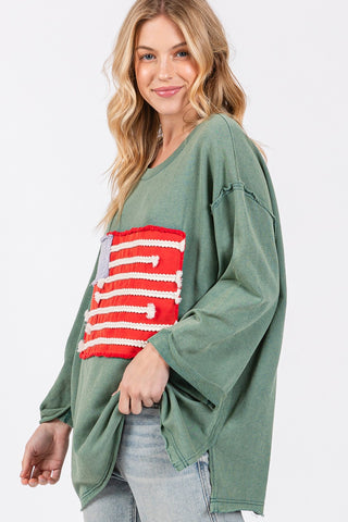 SAGE + FIG Full Size American Flag Patch Drop Shoulder T-Shirt Trendsi