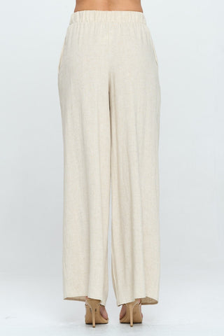 RENEE C Linen Wide Leg Pants with Pockets Trendsi