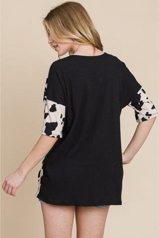 BOMBOM Rodeo Love Ribbed Animal Contrast Tee Trendsi