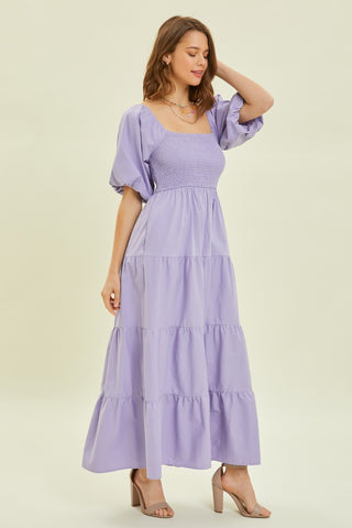 HEYSON Puff Sleeve Tiered Ruffled Poplin Dress Trendsi