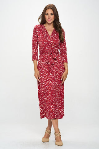 RENEE C Printed Tie Front Surplice Midi Dress Trendsi