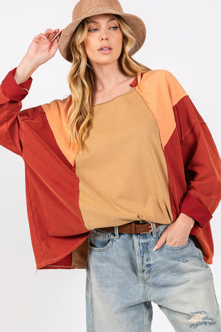 SAGE + FIG Mineral Wash Color Block Top Trendsi