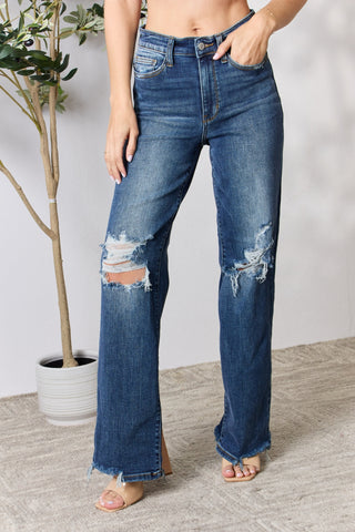 Judy Blue Full Size High Waist 90's Distressed Straight Jeans Trendsi