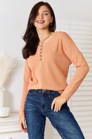 Basic Bae Half Button Long Sleeve Top Trendsi