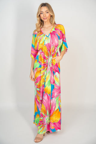 White Birch Printed V-Neck Maxi Dress with Pockets Trendsi