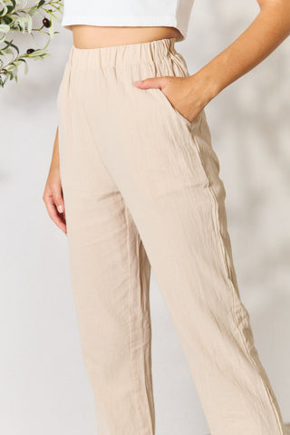 Shiny Pull-On Pants with Pockets Trendsi