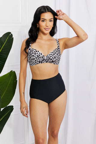 Marina West Swim Take A Dip Twist High-Rise Bikini in Leopard Trendsi