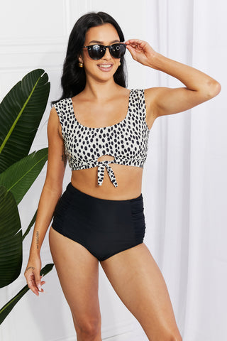 Marina West Swim Sanibel Crop Swim Top and Ruched Bottoms Set in Black Trendsi