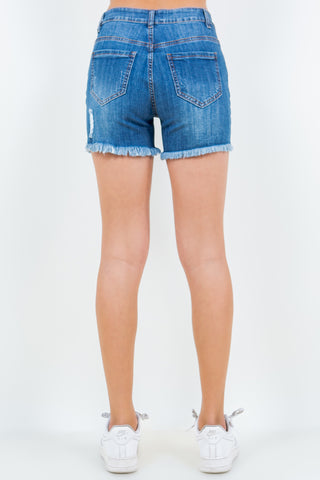 American Bazi High Waist Distressed Frayed Denim Shorts Trendsi