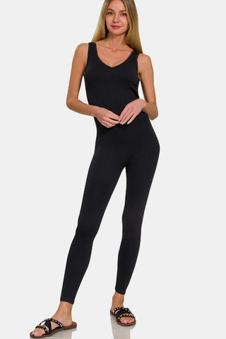 Zenana Ribbed Bra Padded Sports Seamless Jumpsuit Trendsi