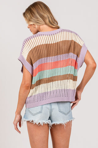 SAGE + FIG Color Block Striped Crochet Sweater Trendsi