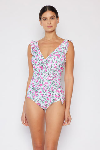 Marina West Swim Full Size Float On Ruffle Faux Wrap One-Piece in Roses Off-White Trendsi