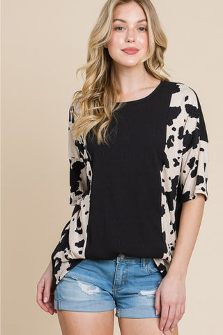 BOMBOM Rodeo Love Ribbed Animal Contrast Tee Trendsi