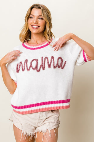 BiBi MAMA Contrast Trim Short Sleeve Sweater Trendsi