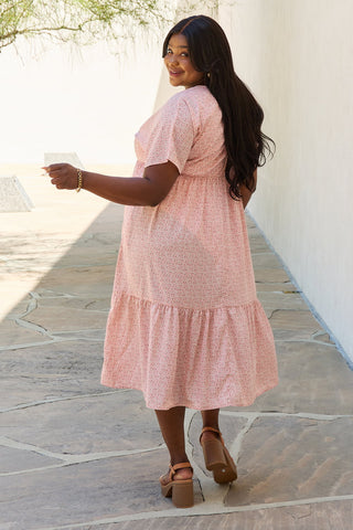 HEYSON Spring Baby Full Size Kimono Sleeve Midi Dress in Peach Trendsi