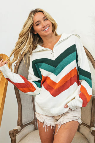 BiBi Multi Color Chevron Pattern Sweater Trendsi