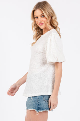 Ces Femme Textured Puff Sleeve Top Trendsi