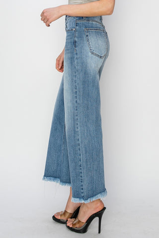 RISEN Raw Hem Cropped Wide Leg Jeans Trendsi