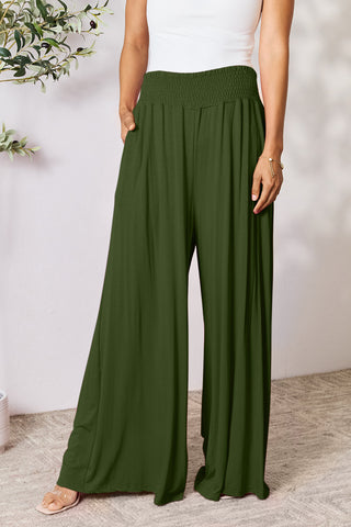 Double Take Full Size Smocked Wide Waistband Wide Leg Pants Trendsi