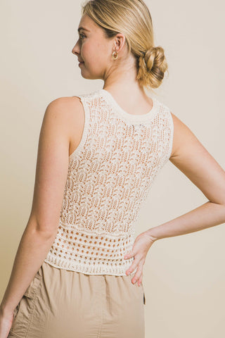 Love Tree Contrast line Openwork Knit Tank Trendsi