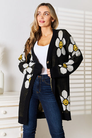 Perfee Floral Button Down Longline Cardigan Trendsi