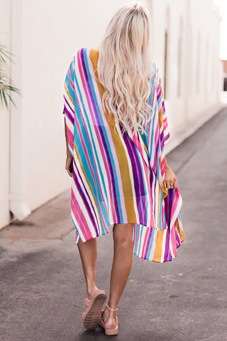 Striped Side Slit Open Front Cardigan Trendsi