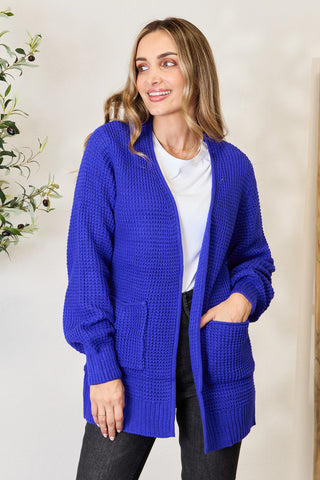 Zenana Full Size Waffle-Knit Open Front Cardigan Trendsi