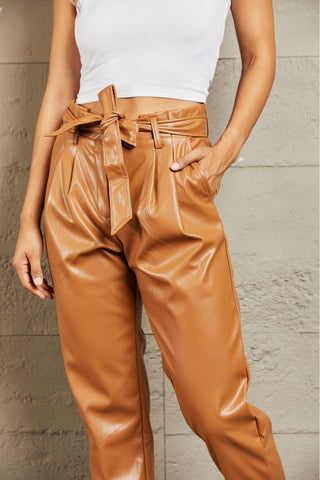 HEYSON Powerful You Full Size Faux Leather Paperbag Waist Pants Trendsi