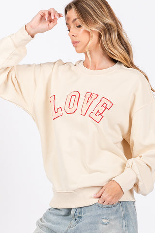 SAGE + FIG LOVE Path Applique Drop Shoulder Sweatshirt Trendsi